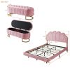 2-Pieces Bedroom Sets Full Size Upholstered LED Platform Bed with Storage Ottoman-Velvet