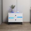 Smart Bedside Table, Nightstand with LED Light Nightstand Modern White High Gloss Bedside Table with 2 Storage Drawers for Bedroom Wooden Smart Side T