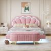 2-Pieces Bedroom Sets,Queen Size Upholstered LED Platform Bed with Storage Ottoman-Velvet