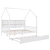 Wooden Full Size House Bed with Trundle,Kids Bed with Shelf