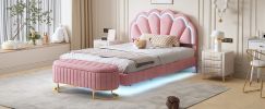2-Pieces Bedroom Sets Full Size Upholstered LED Platform Bed with Storage Ottoman-Velvet