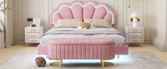 2-Pieces Bedroom Sets,Queen Size Upholstered LED Platform Bed with Storage Ottoman-Velvet
