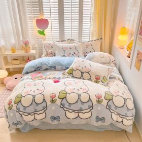 Winter Thickened Fleece Four-piece Set (Option: CY Girl Rabbit-150cm Fitted Sheet)