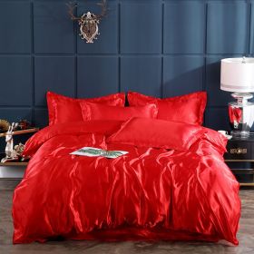 Ice Four-piece Set Cool Bare Sleeping Real Silk Quilt Cover Sheets (Option: Red-5 Style)